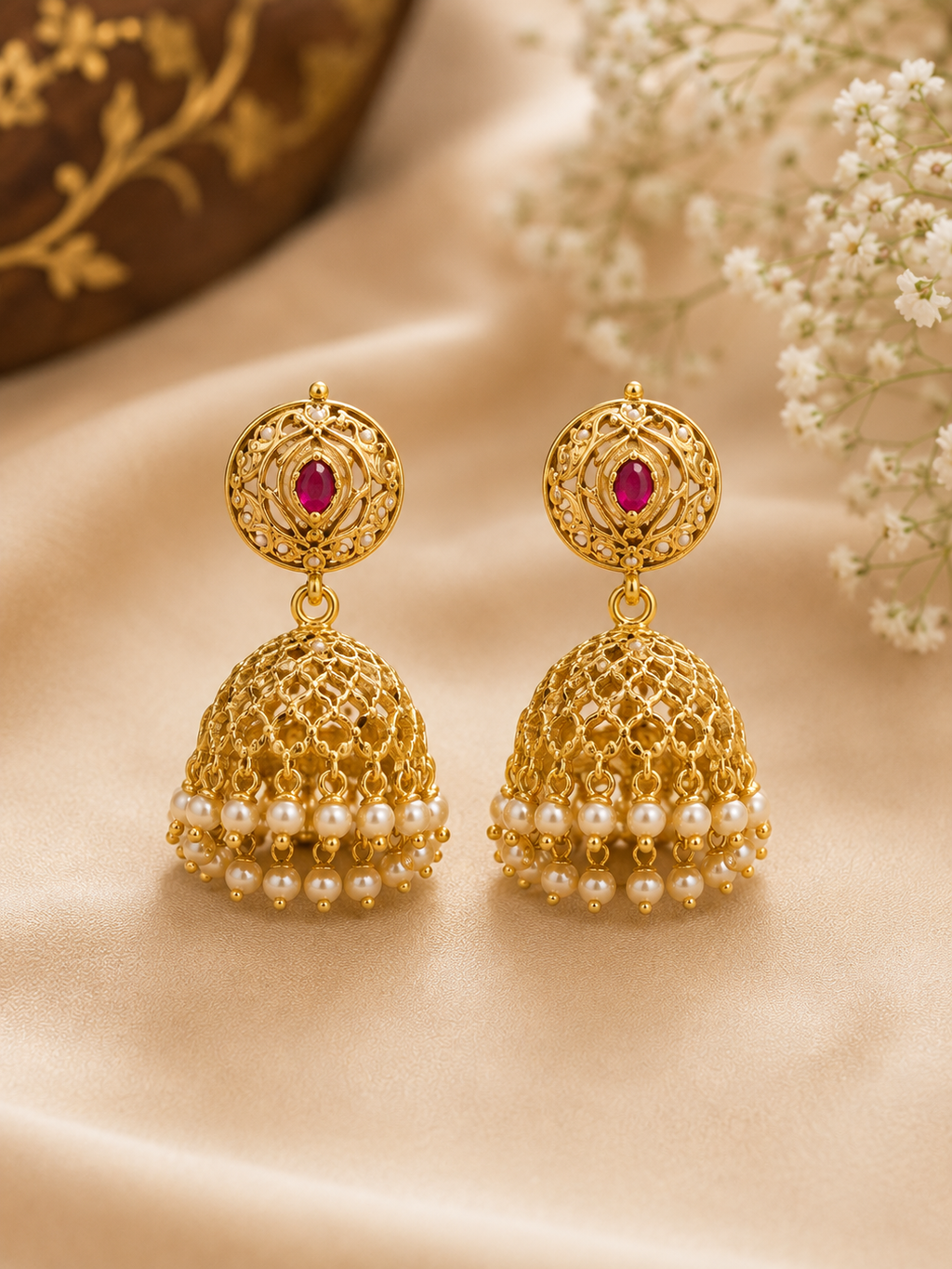 Rajwada Elephant Motif Gold-Plated Long Necklace Set with Jhumka Earrings