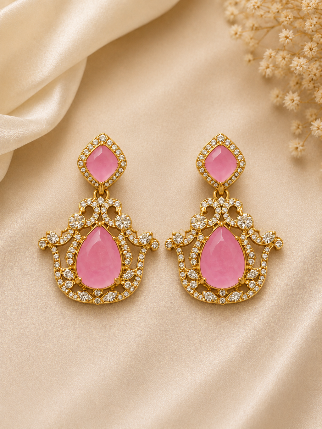 Blush Pink Crystal Pendant Necklace Set