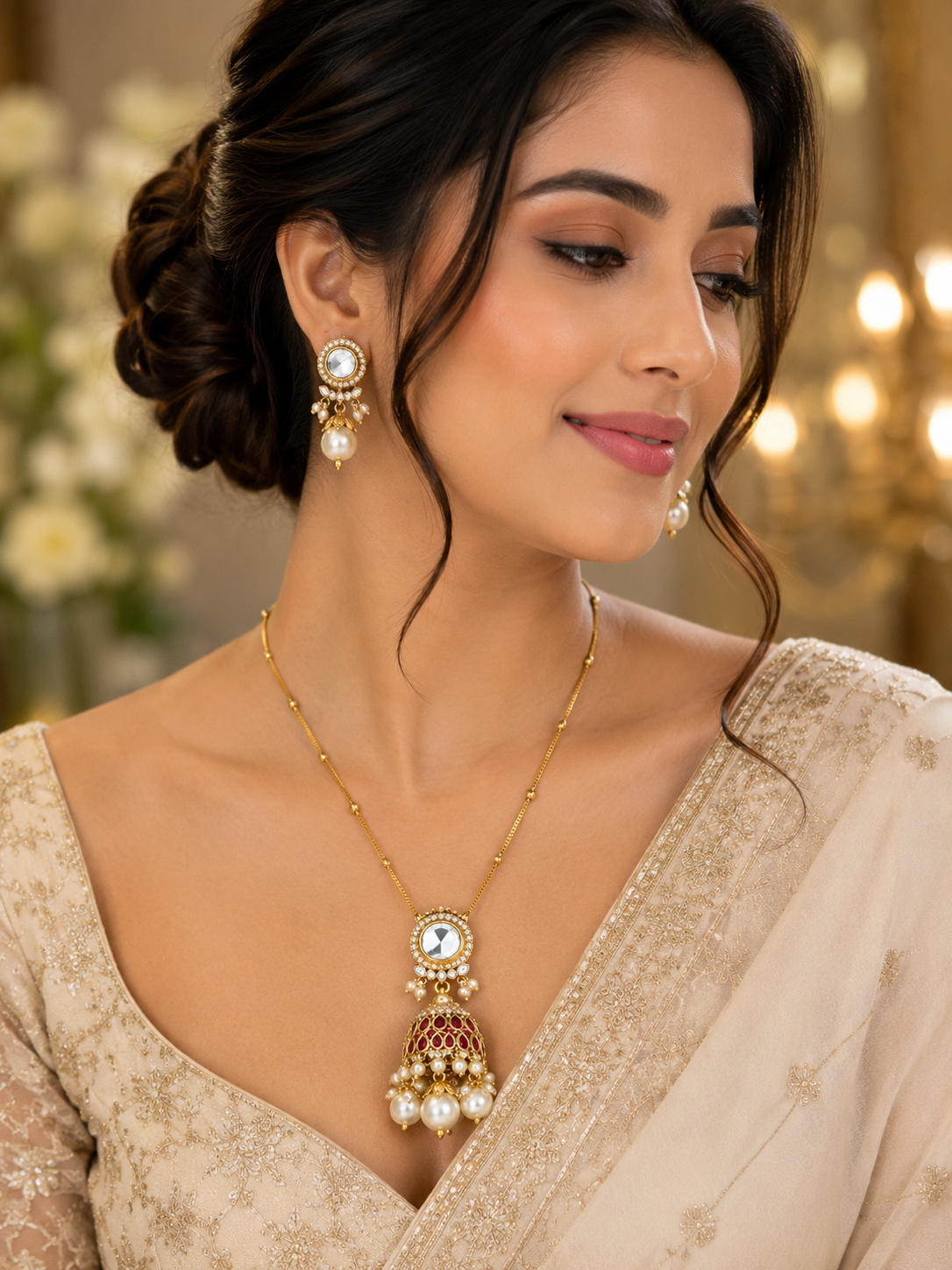 Royal Pearl Jhumki Pendant Necklace Set