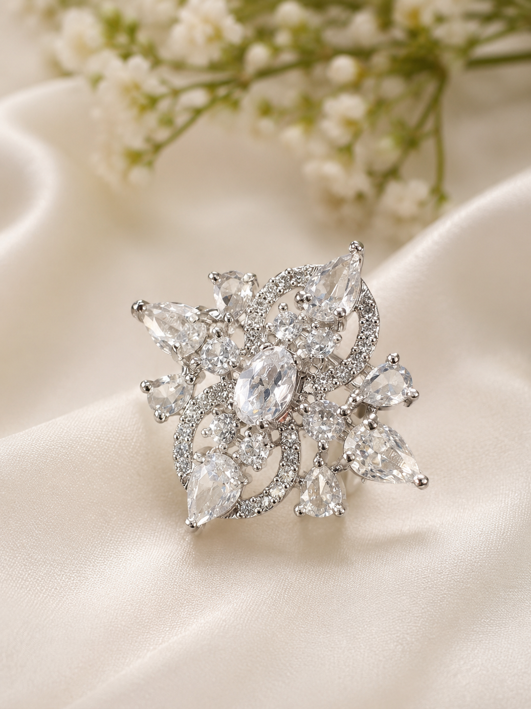 Celestial Bloom Crystal Statement Ring