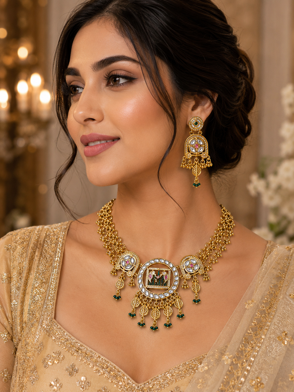 Royal Heritage Kundan Peacock Motif Choker Necklace Set with Designer Earrings