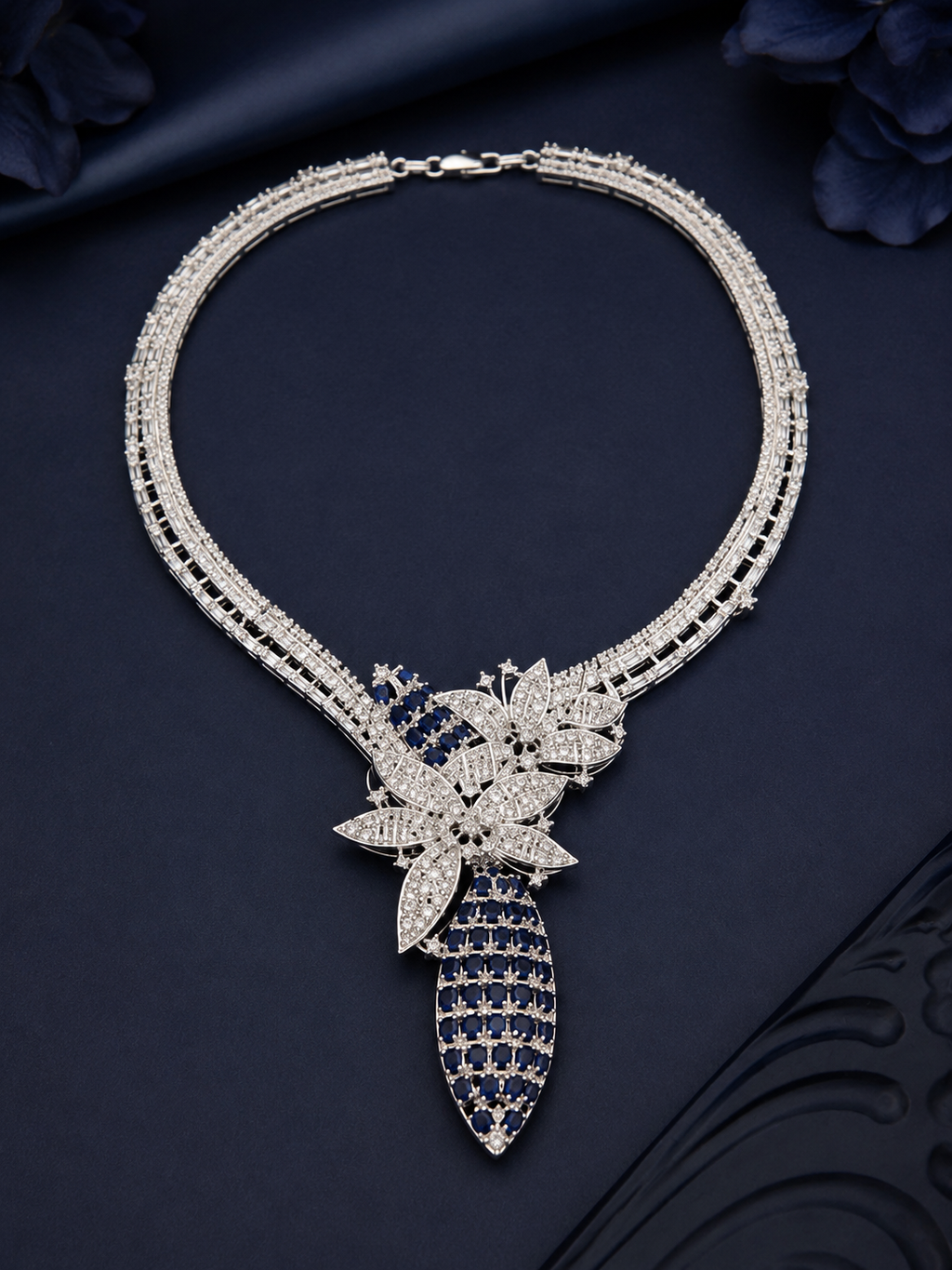 Midnight Bloom American Diamond Necklace Set