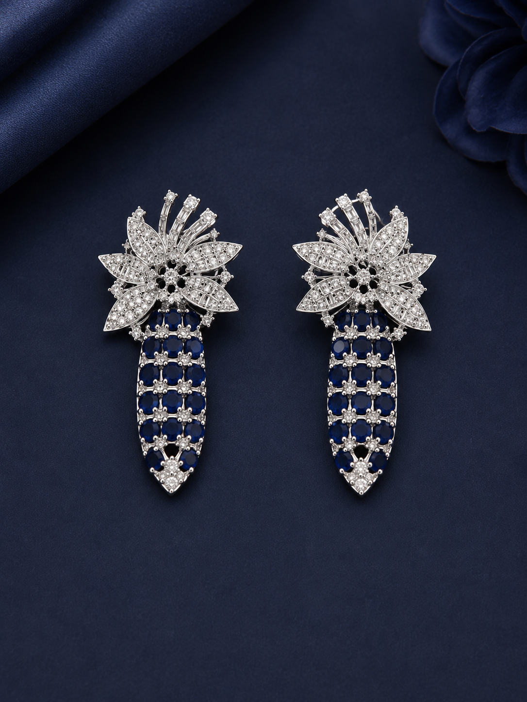 Midnight Bloom American Diamond Necklace Set