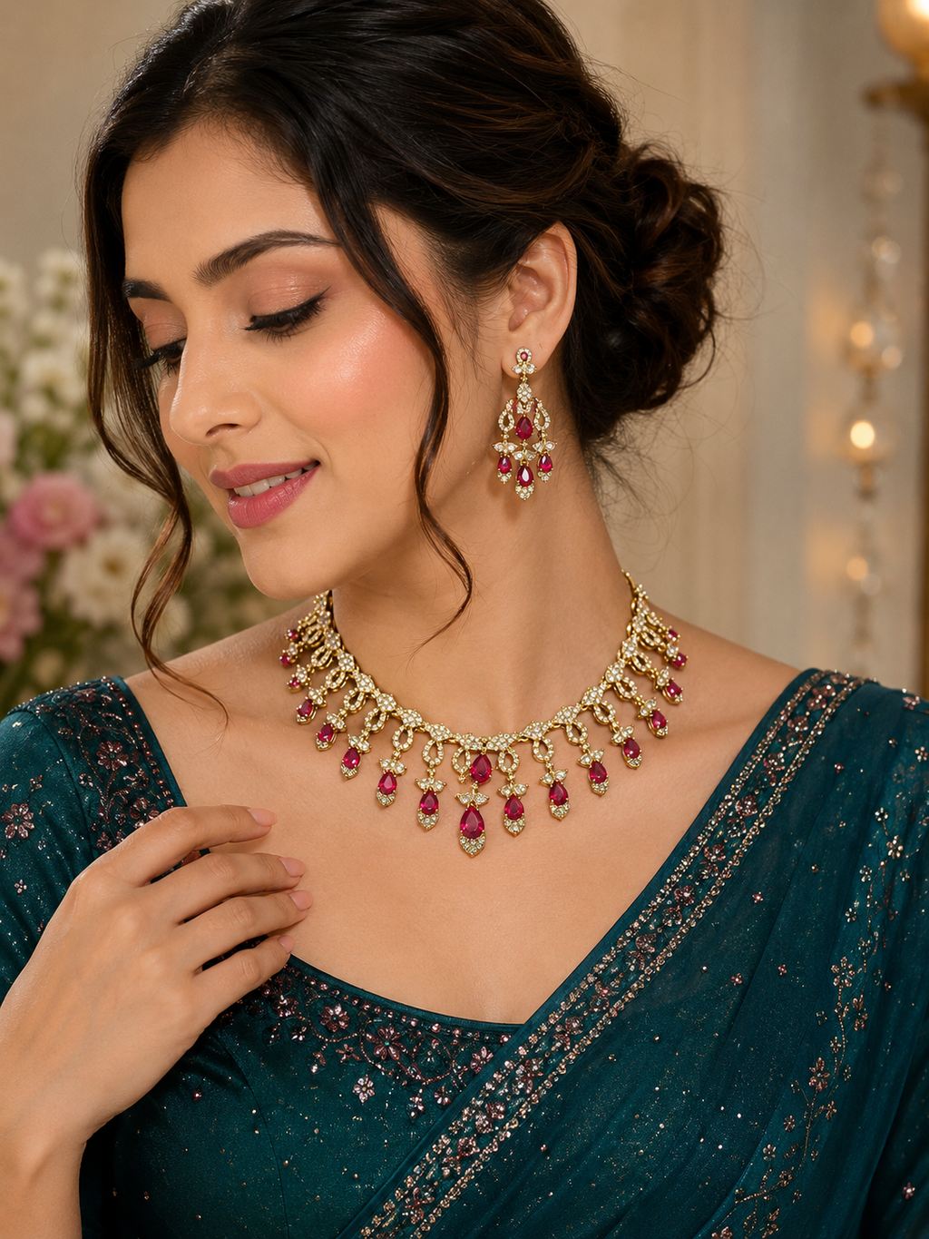 Ruby Royale Choker Necklace Set