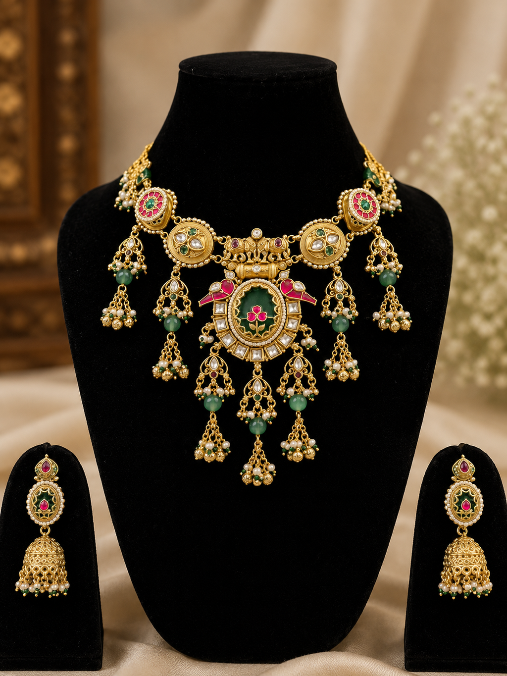 Royal Kundan Floral Choker Necklace Set with Jhumka Earrings