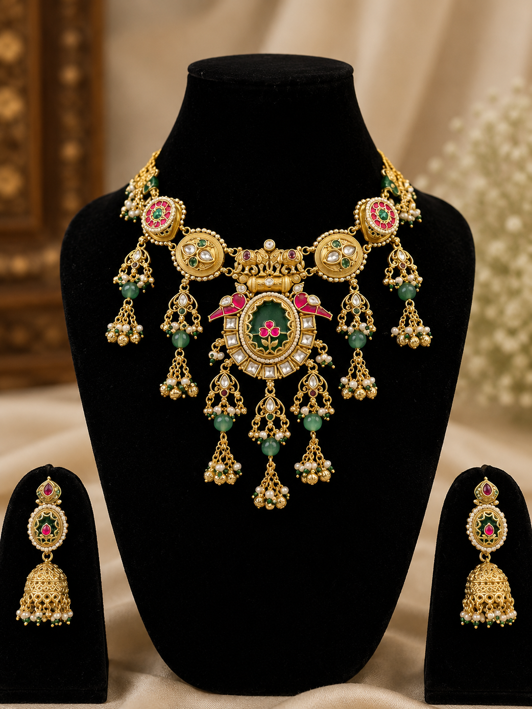 Royal Kundan Floral Choker Necklace Set with Jhumka Earrings
