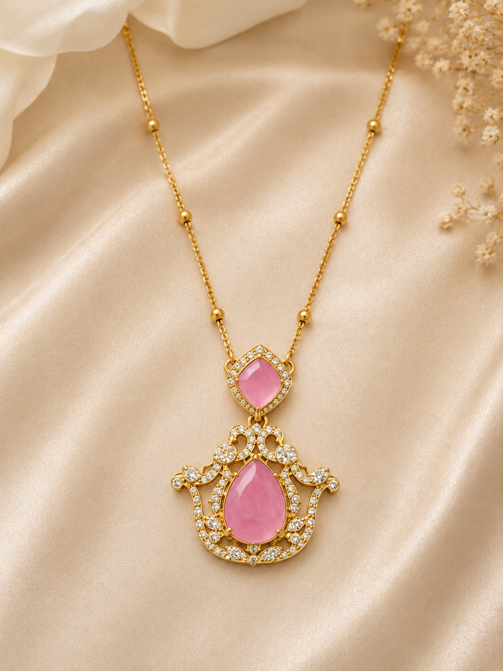 Blush Pink Crystal Pendant Necklace Set