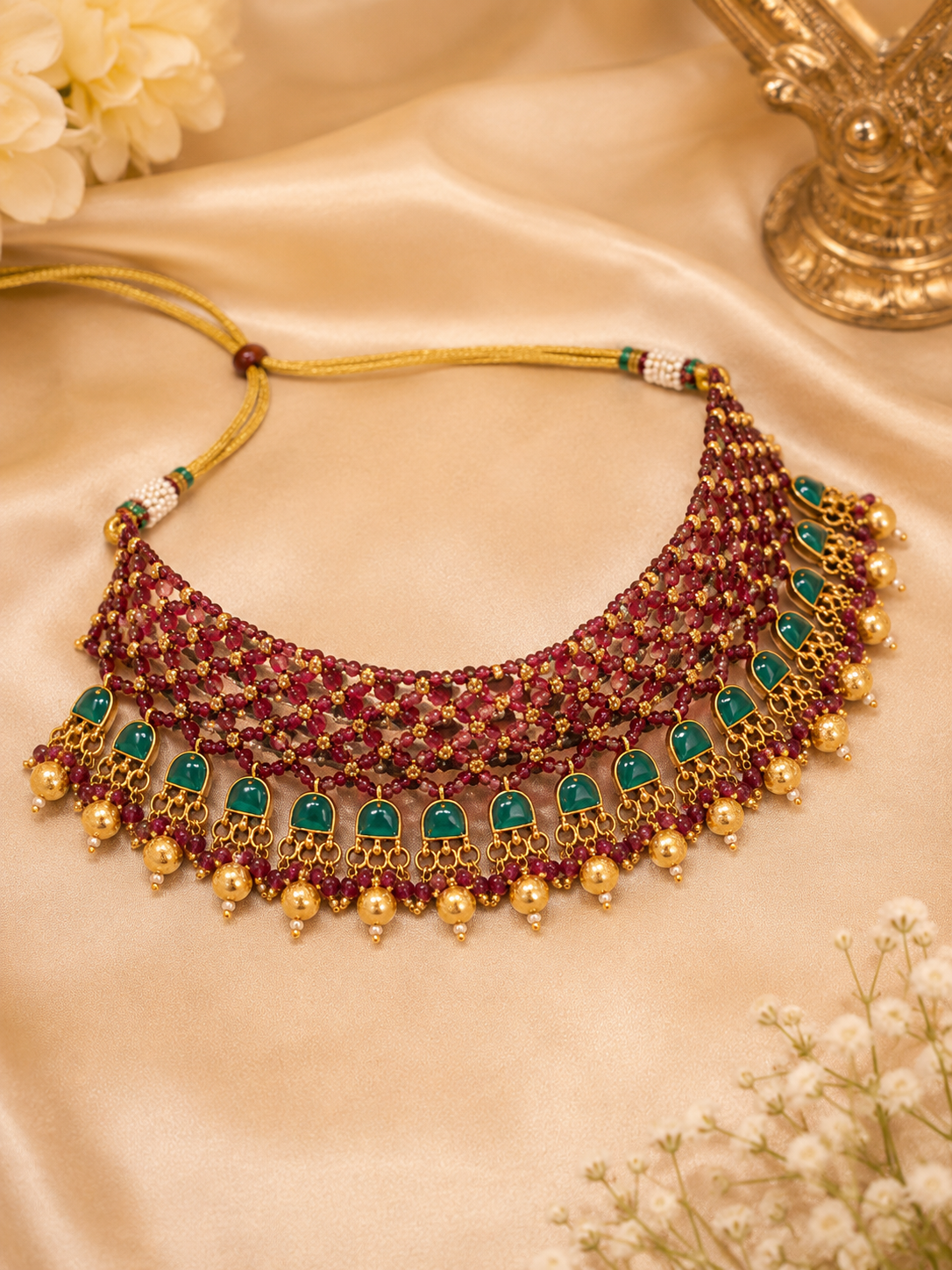 Ruby Emerald Kundan Jhumka Earrings