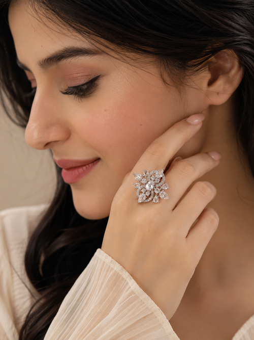 Adjustable Celestial Bloom Crystal Statement Ring