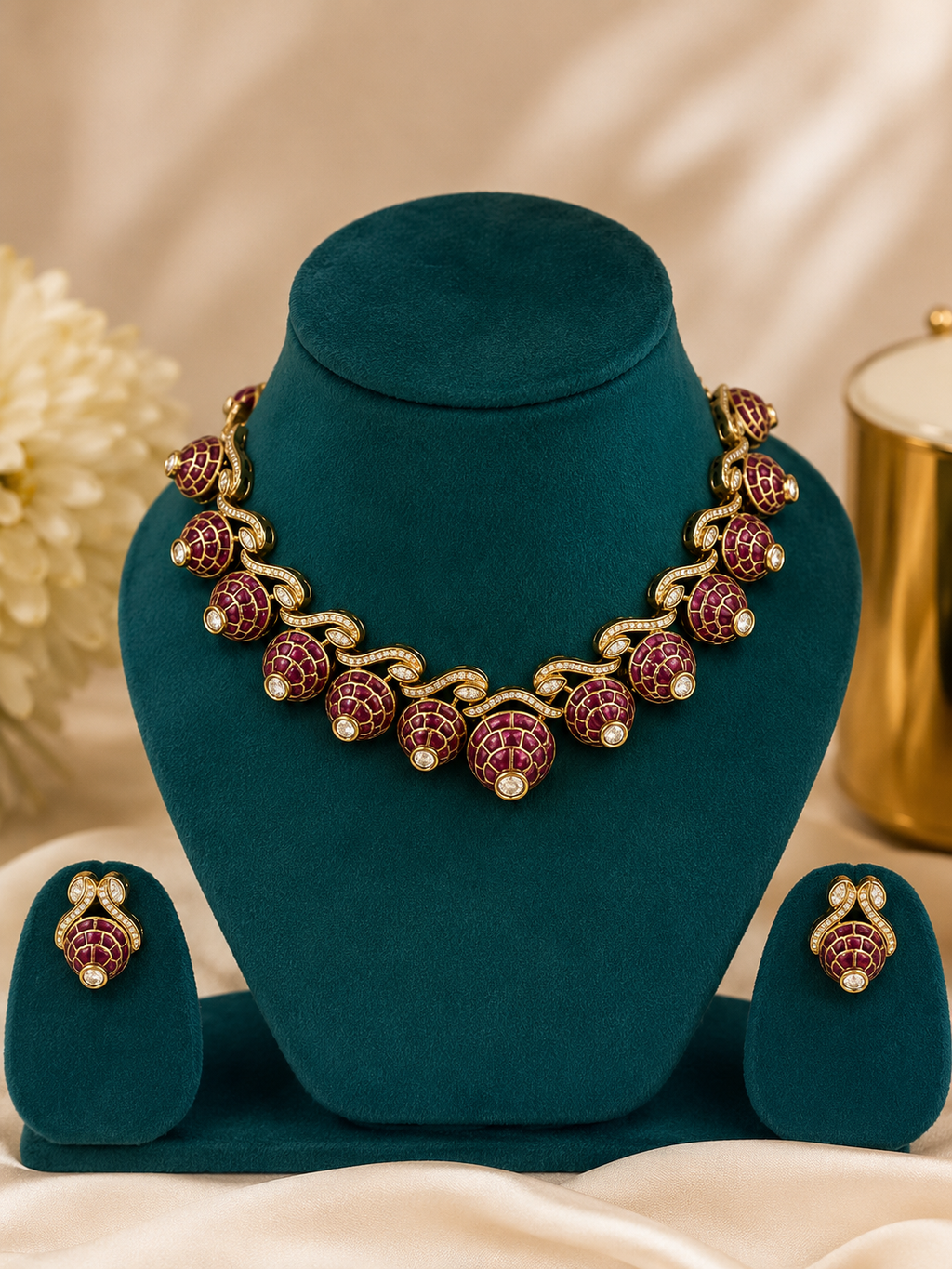 Royal Ruby Mosaic Statement Necklace Set