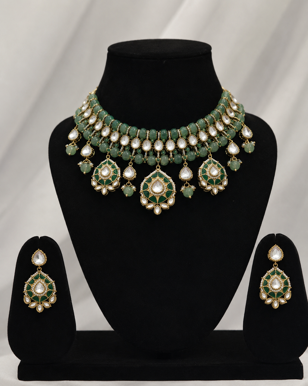 Royal Green Polki Kundan Bridal Choker Set