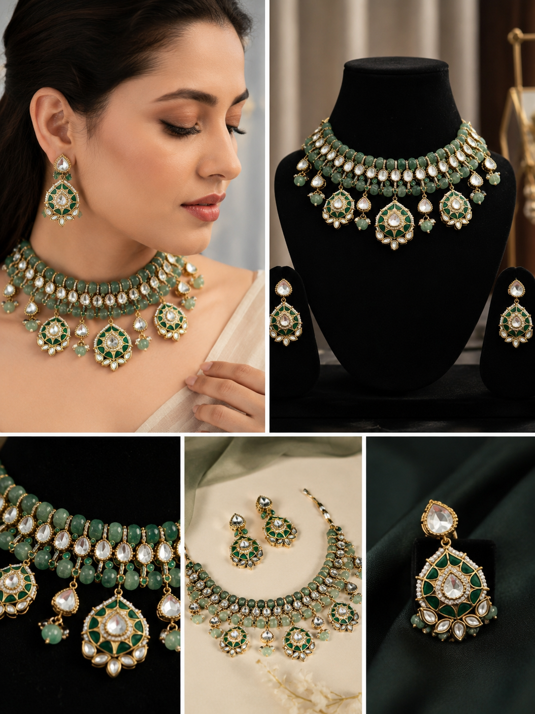 Royal Green Polki Kundan Bridal Choker Set