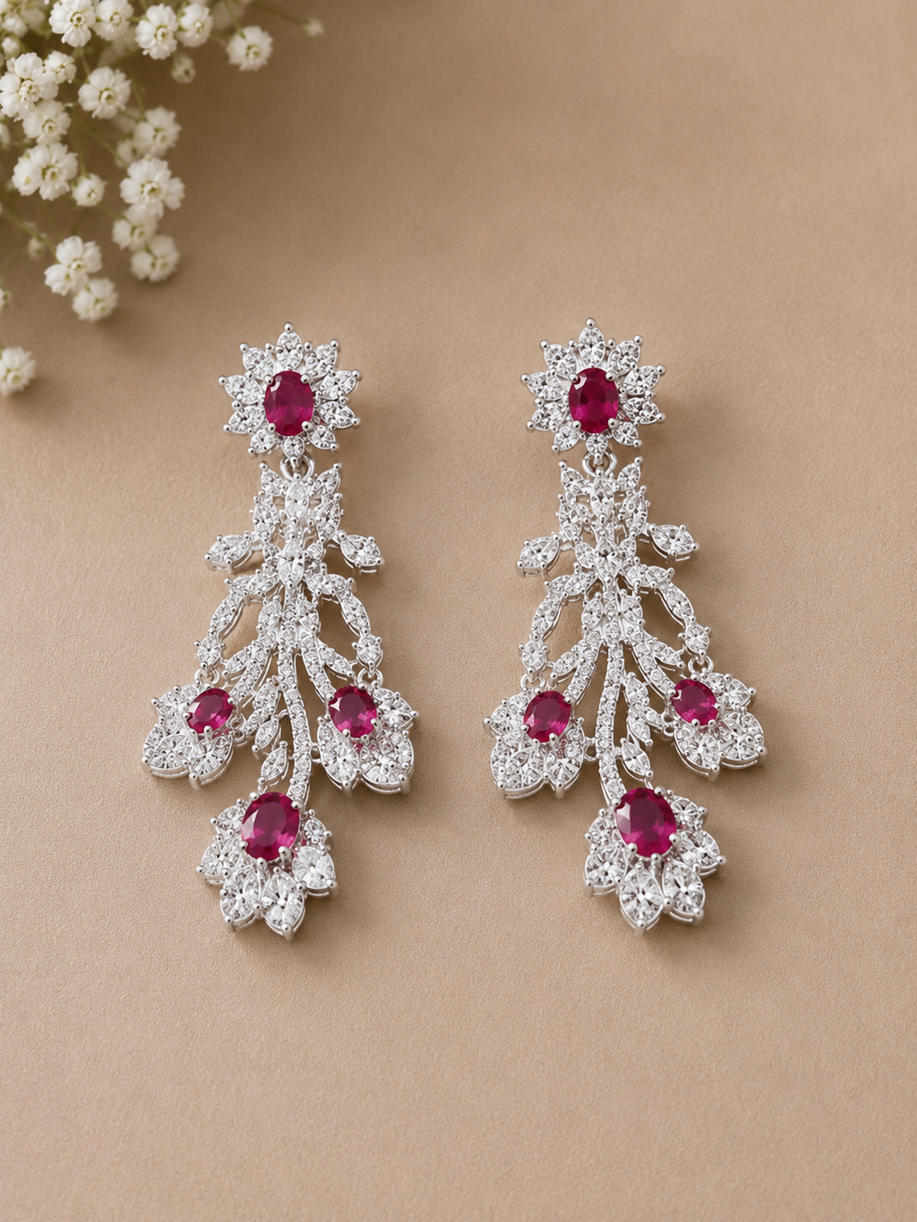 Ruby Blossom American Diamond Necklace Set
