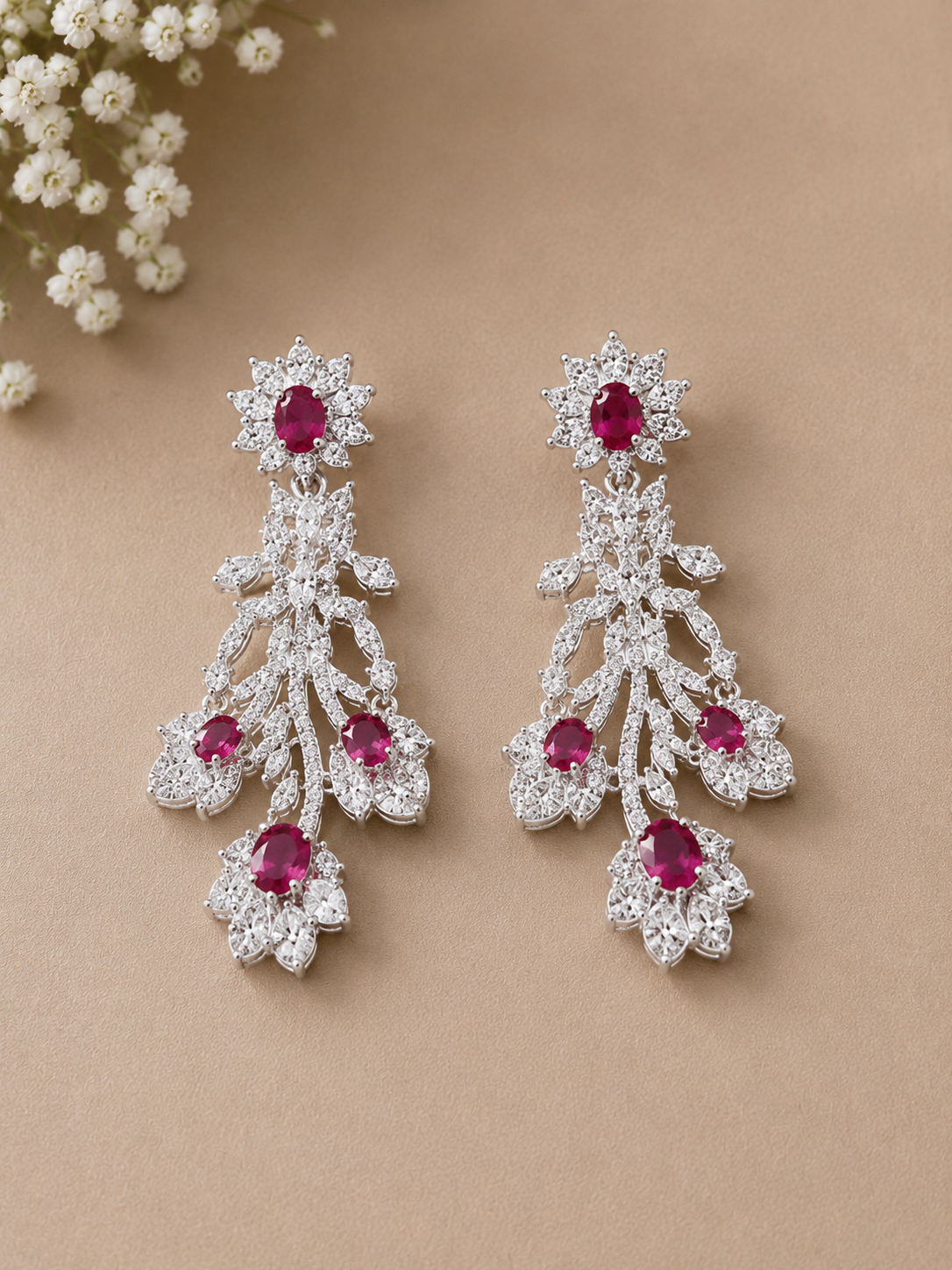 Ruby Blossom American Diamond Necklace Set