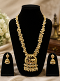 Rajwada Elephant Motif Gold-Plated Long Necklace Set with Jhumka Earrings