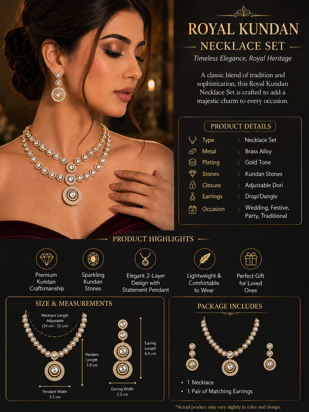 Classic Double Strand Kundan Necklace Set