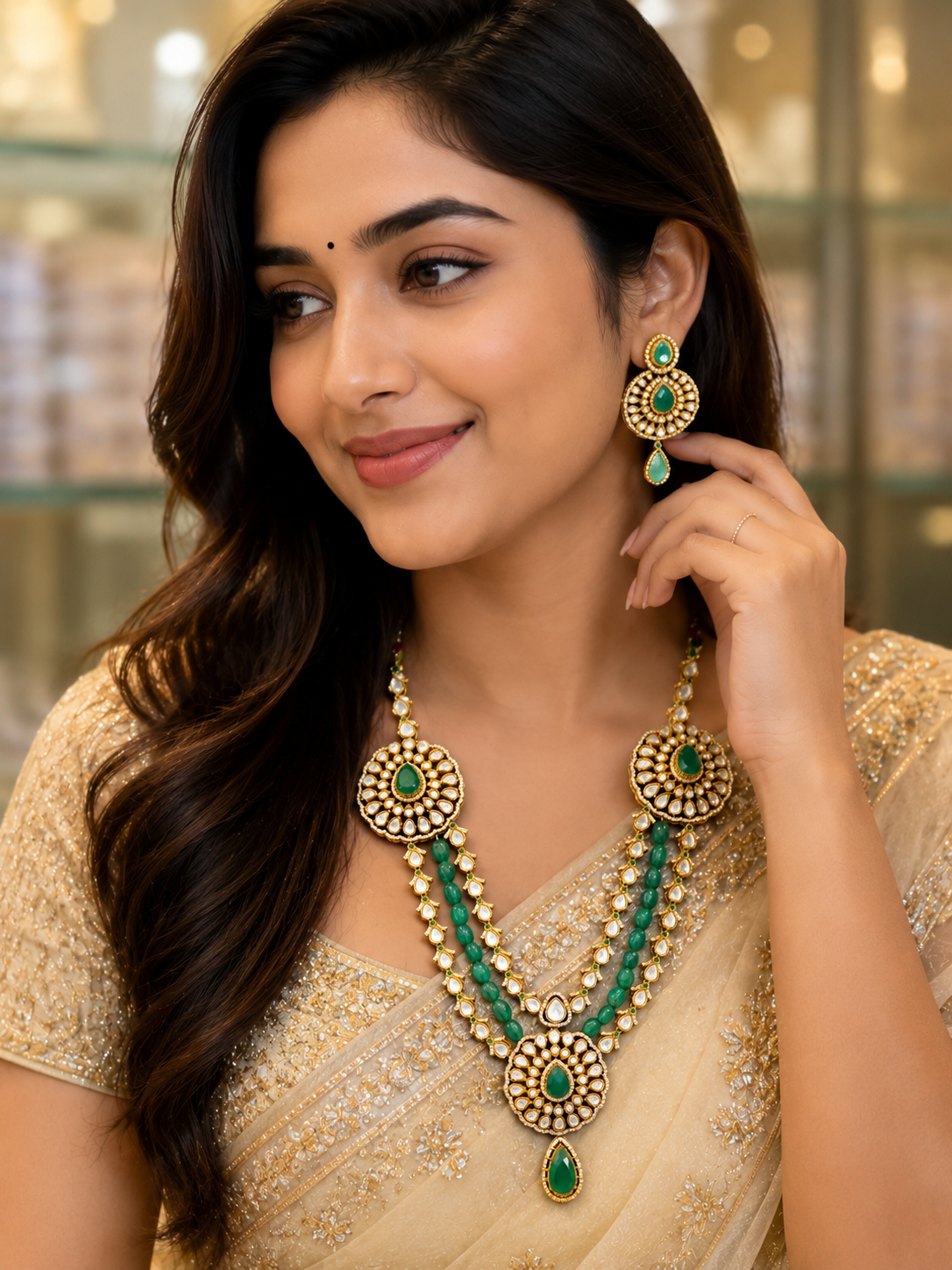 Emerald Radiance Kundan Bridal Necklace Set