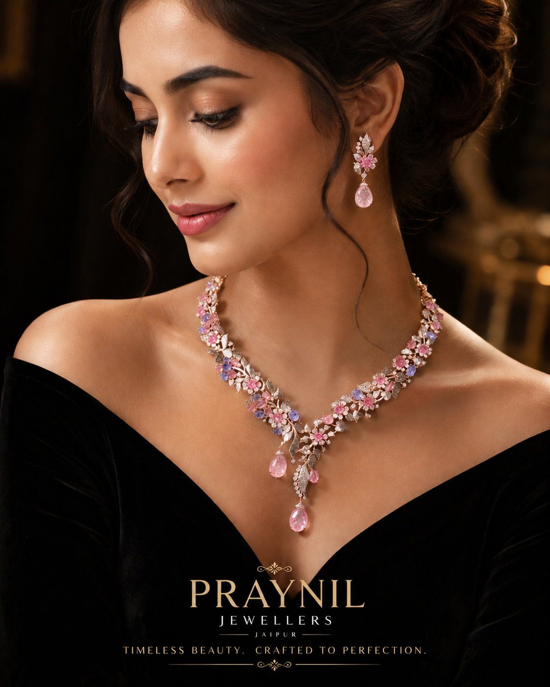 Floral Elegance AD Drop Necklace