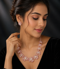 Luxury Floral CZ Diamond Necklace Set for Women | Rose Gold Plated