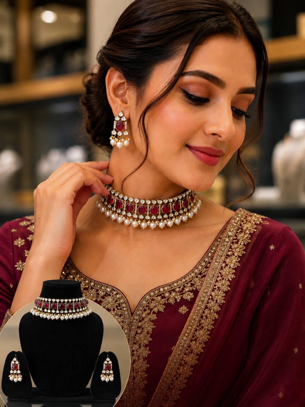 Royal Ruby Pearl Choker Set