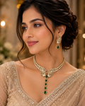 Emerald Peacock AD Bridal Necklace Set