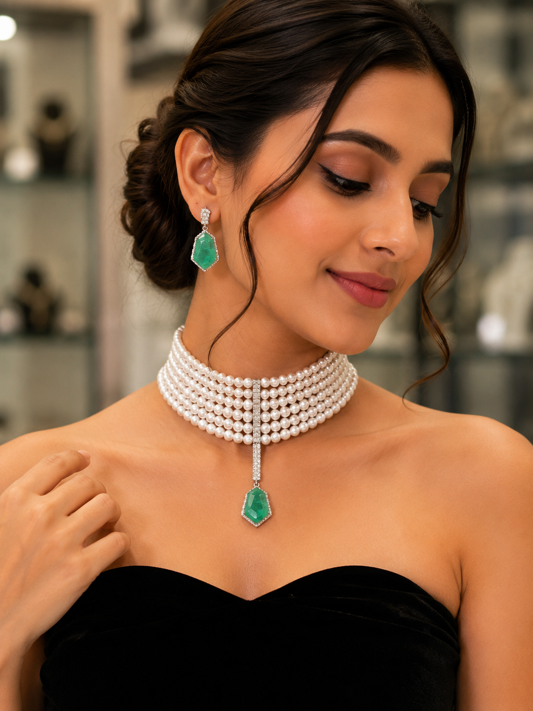 Emerald Pearl Luxe Choker Set