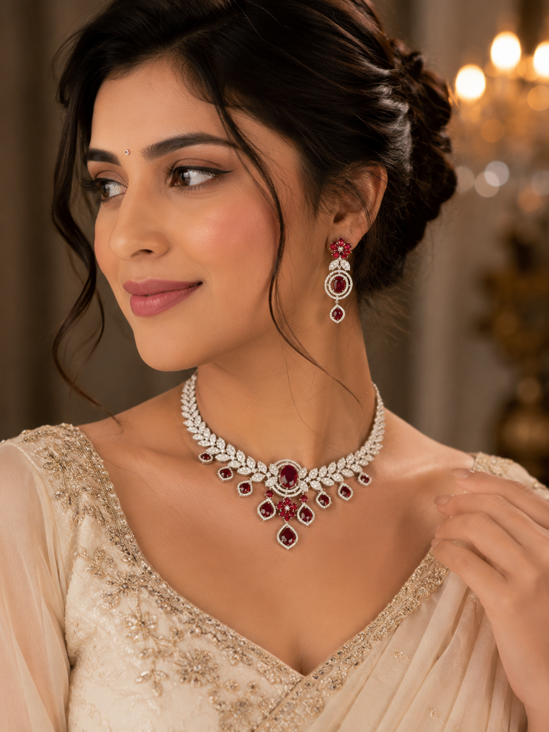 Ruby Elegance AD Bridal Necklace Set