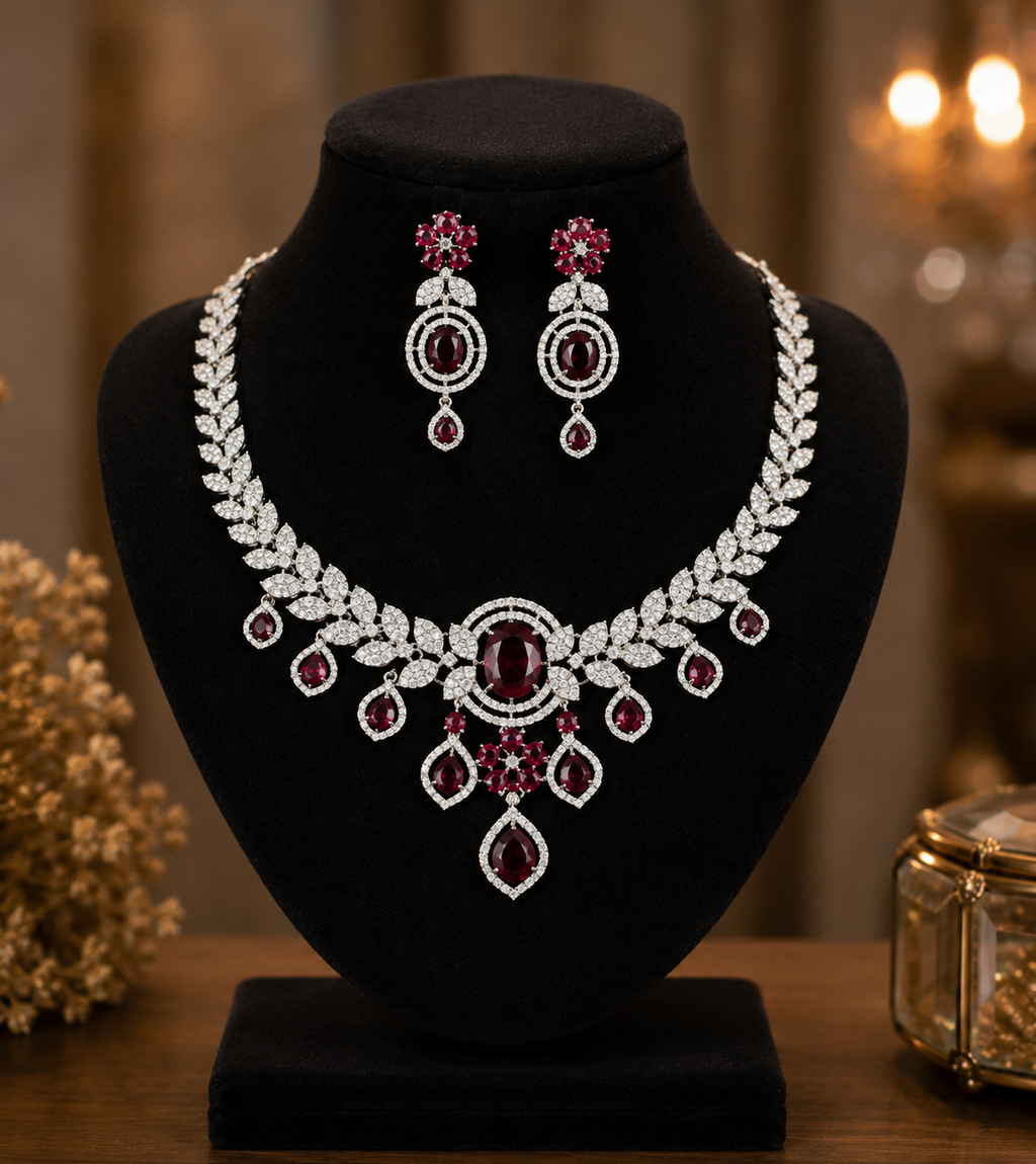 Ruby Elegance AD Bridal Necklace Set