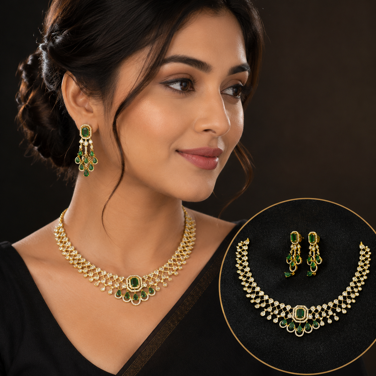 Emerald Dewdrop AD Necklace Set