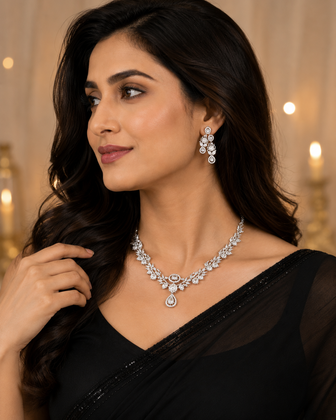 Luxury CZ Diamond Necklace & Earrings Set for Women