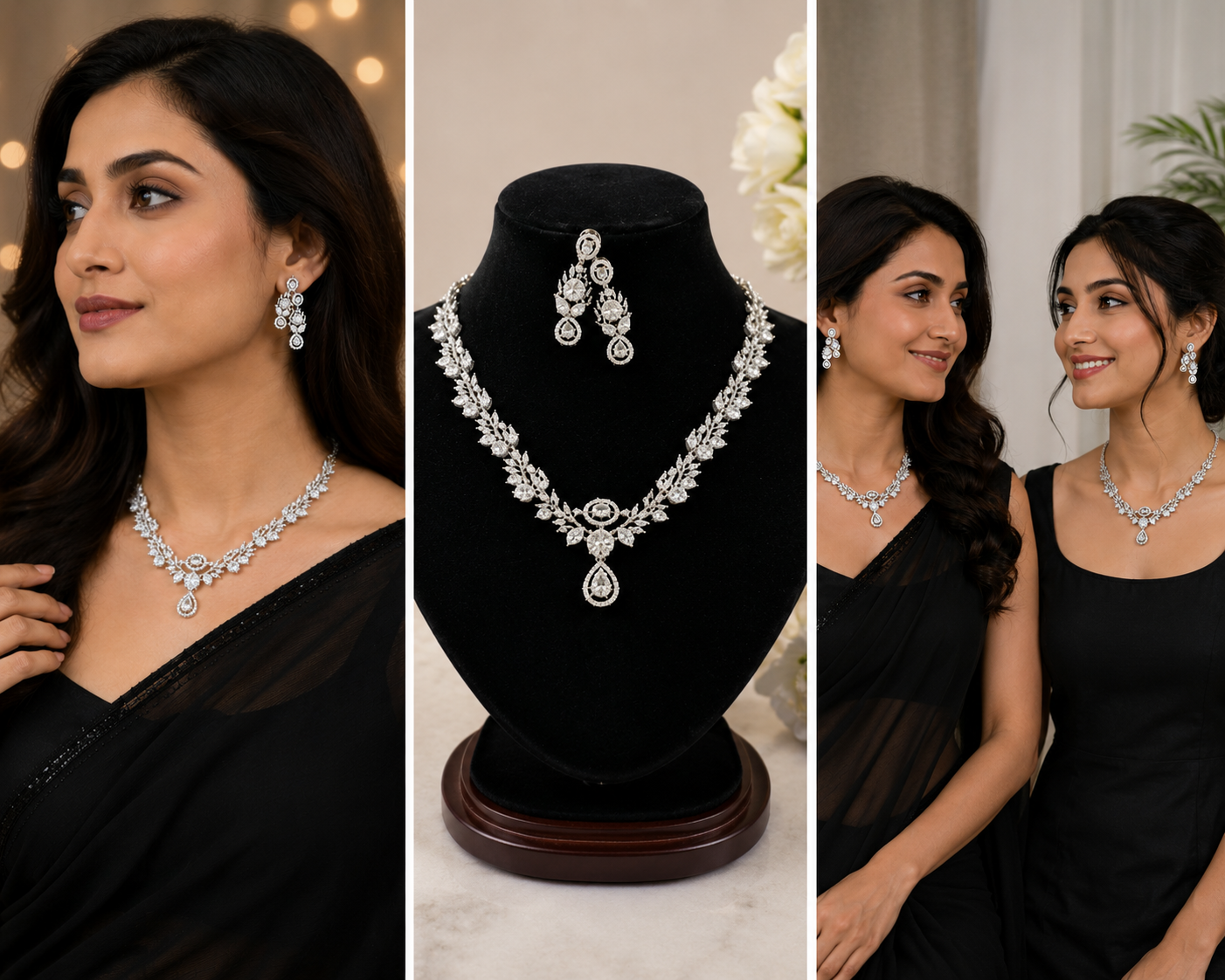 Luxury CZ Diamond Necklace & Earrings Set for Women