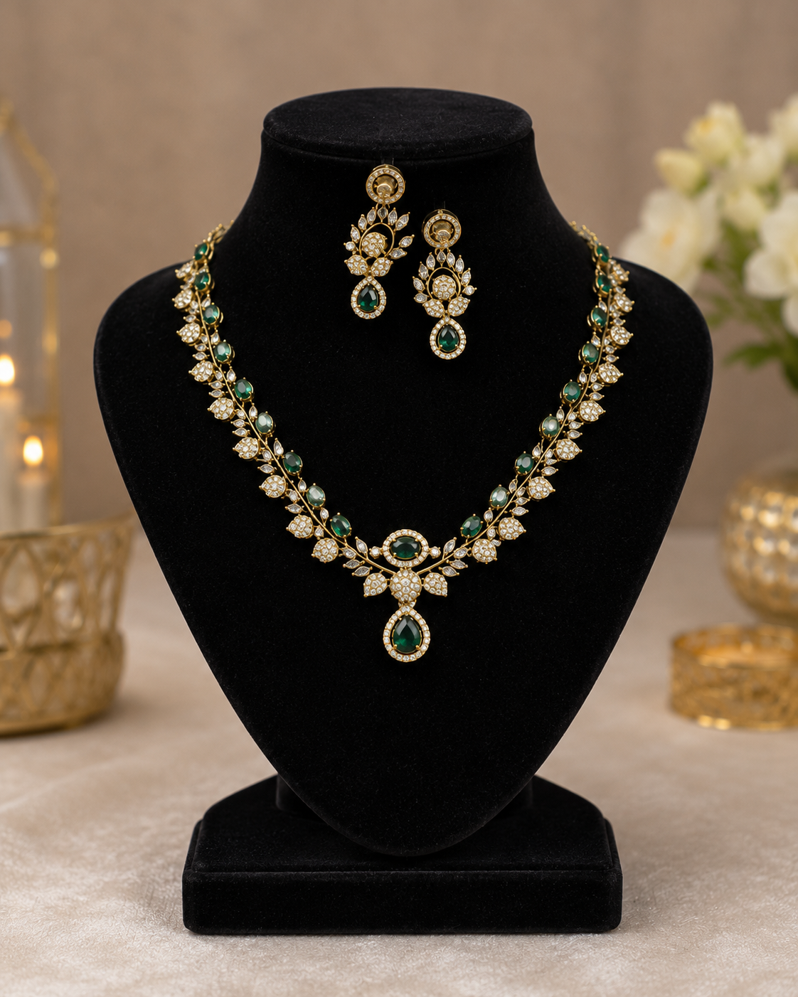 Luxury Emerald Green CZ Necklace Set for Women