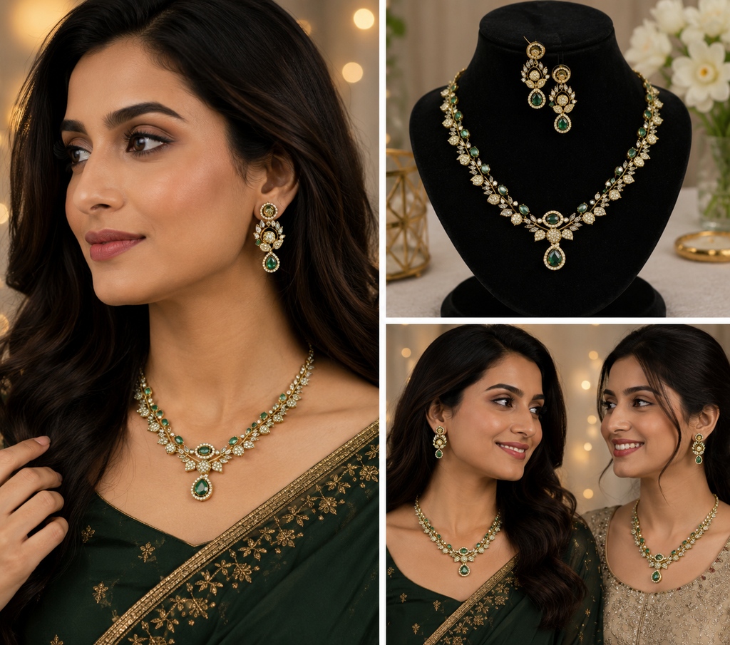 Luxury Emerald Green CZ Necklace Set for Women
