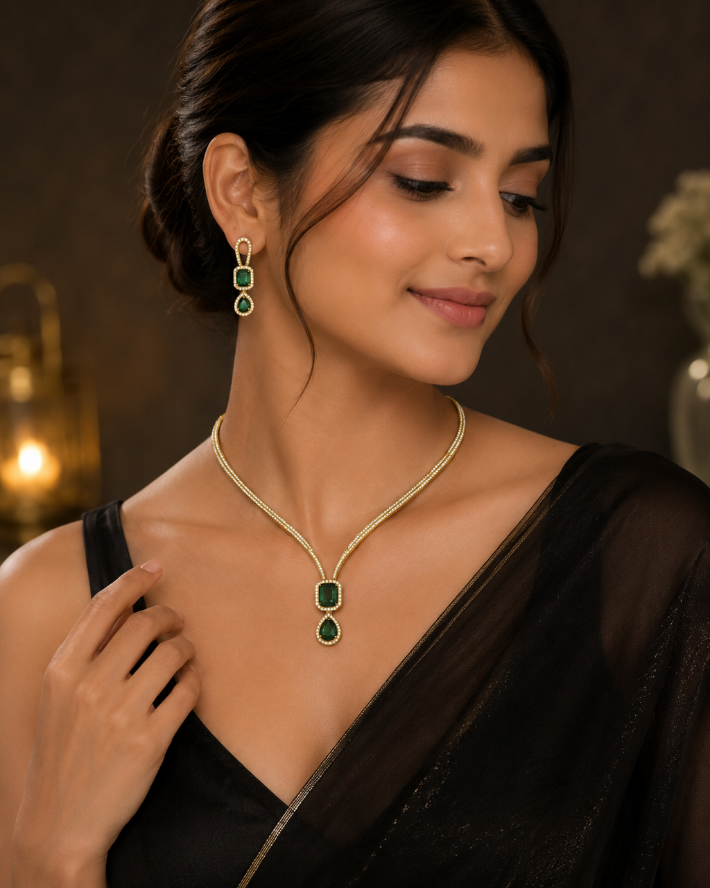 Emerald Grace Gold Necklace Set