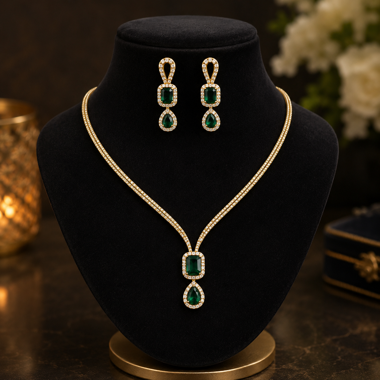 Emerald Grace Gold Necklace Set