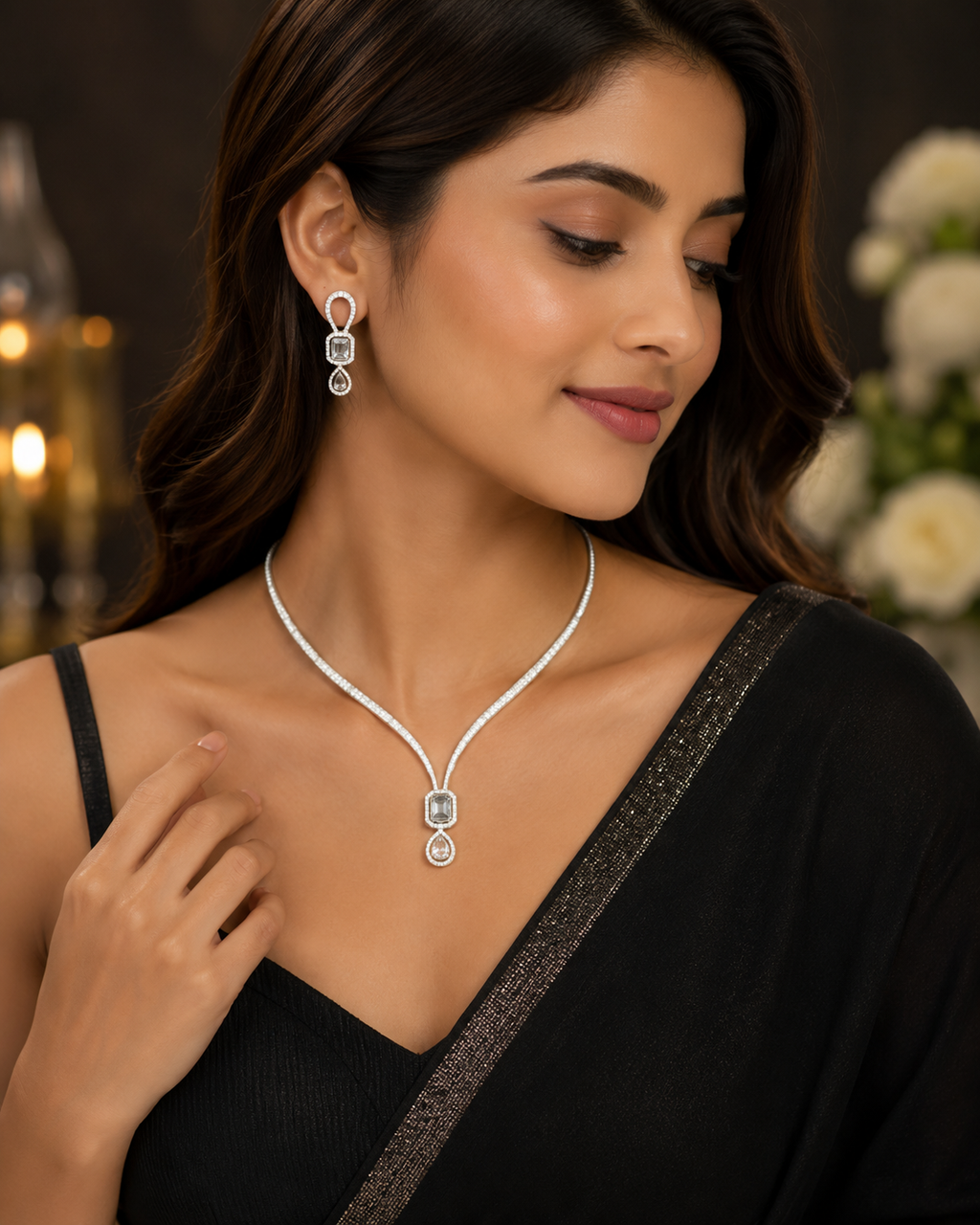 Crystal Elegance Diamond Necklace Set