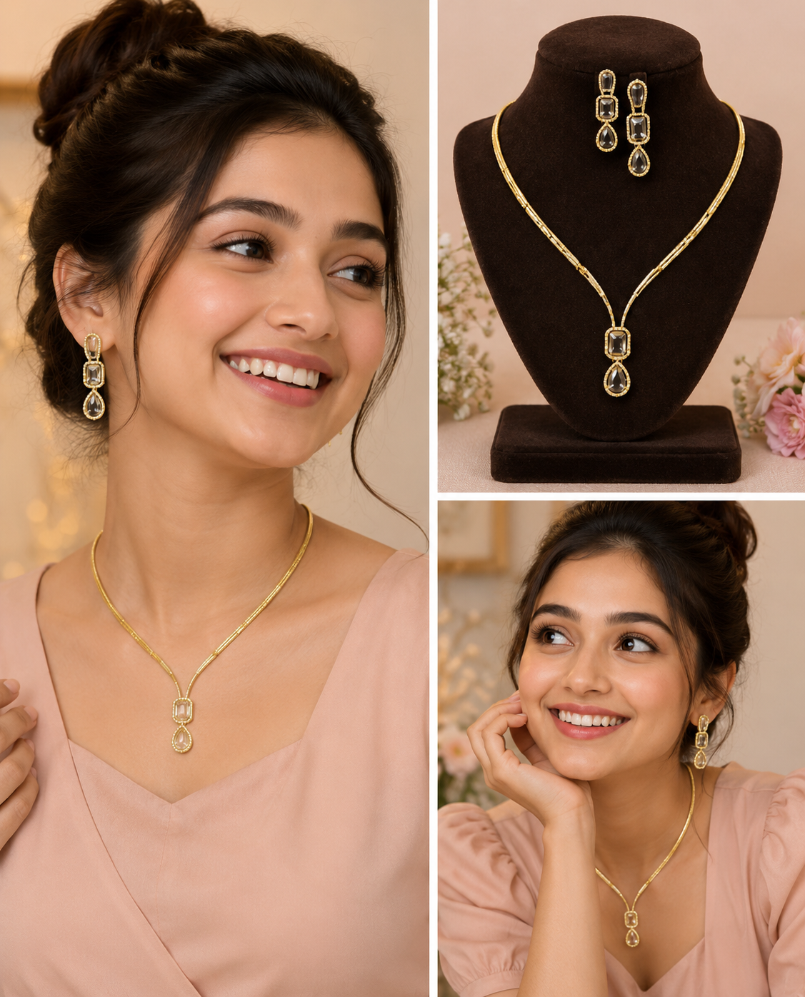 Luxury Black Stone Gold Necklace Set for Women