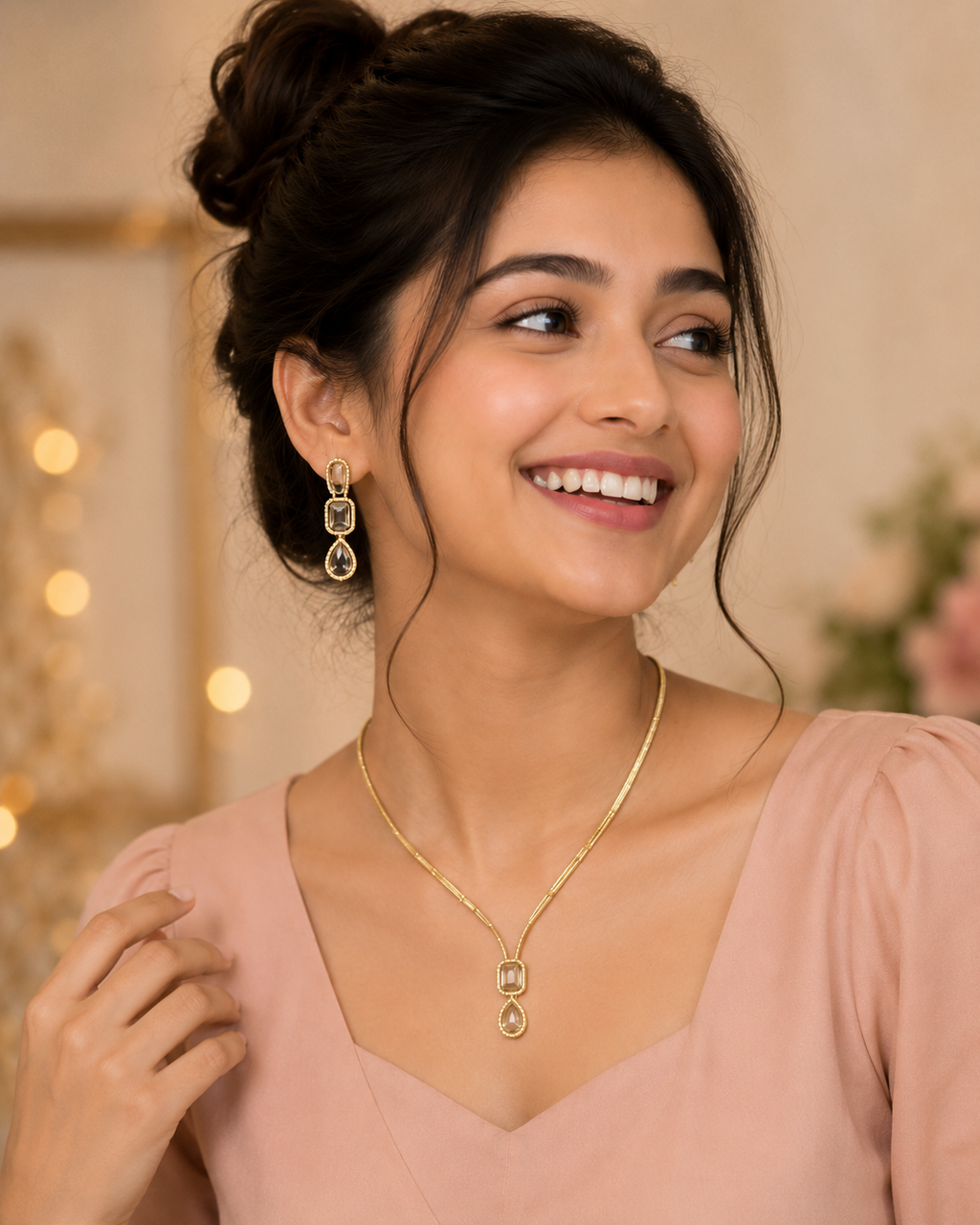 Luxury Black Stone Gold Necklace Set for Women