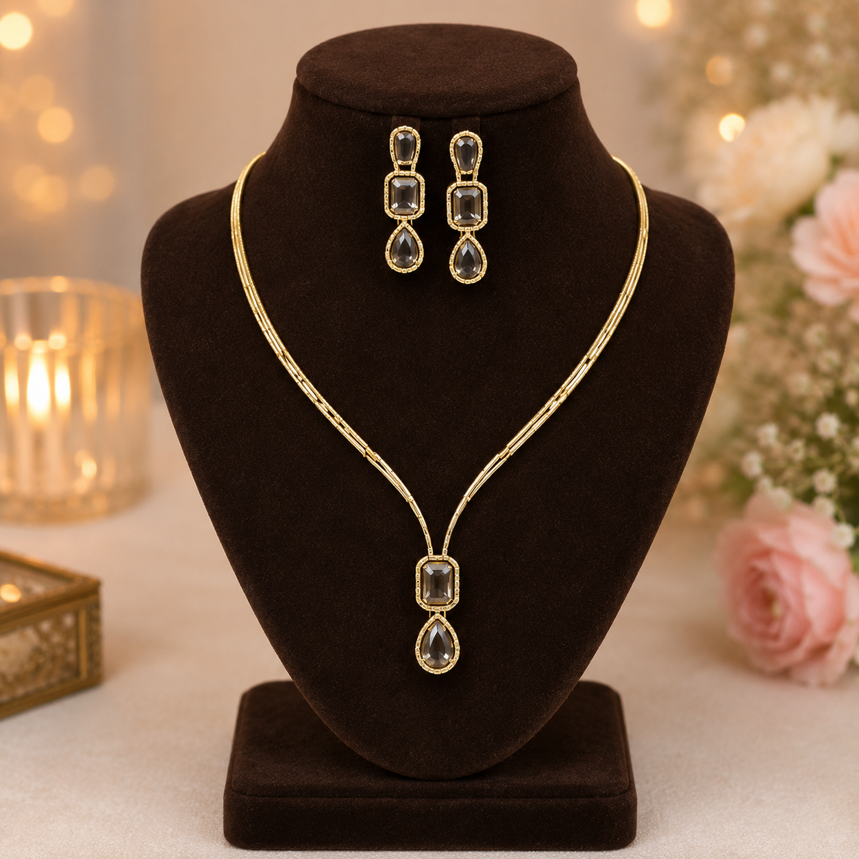 Luxury Black Stone Gold Necklace Set for Women