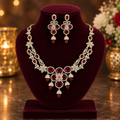 Luxury Ruby Red CZ Bridal Necklace Set for Women