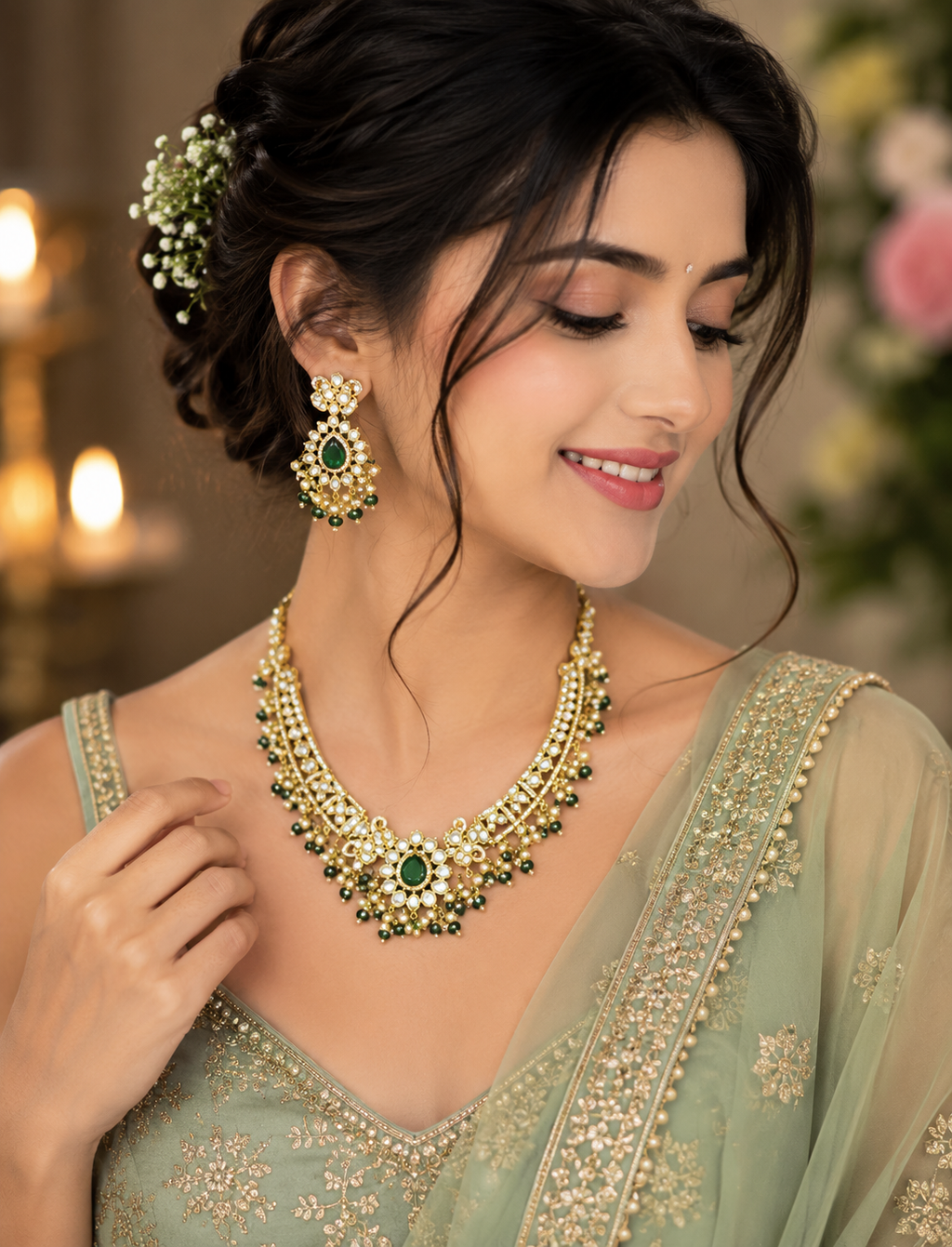 Emerald Pearl Royale Necklace Set