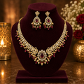 Royal Ruby Pearl CZ Necklace Set for Women