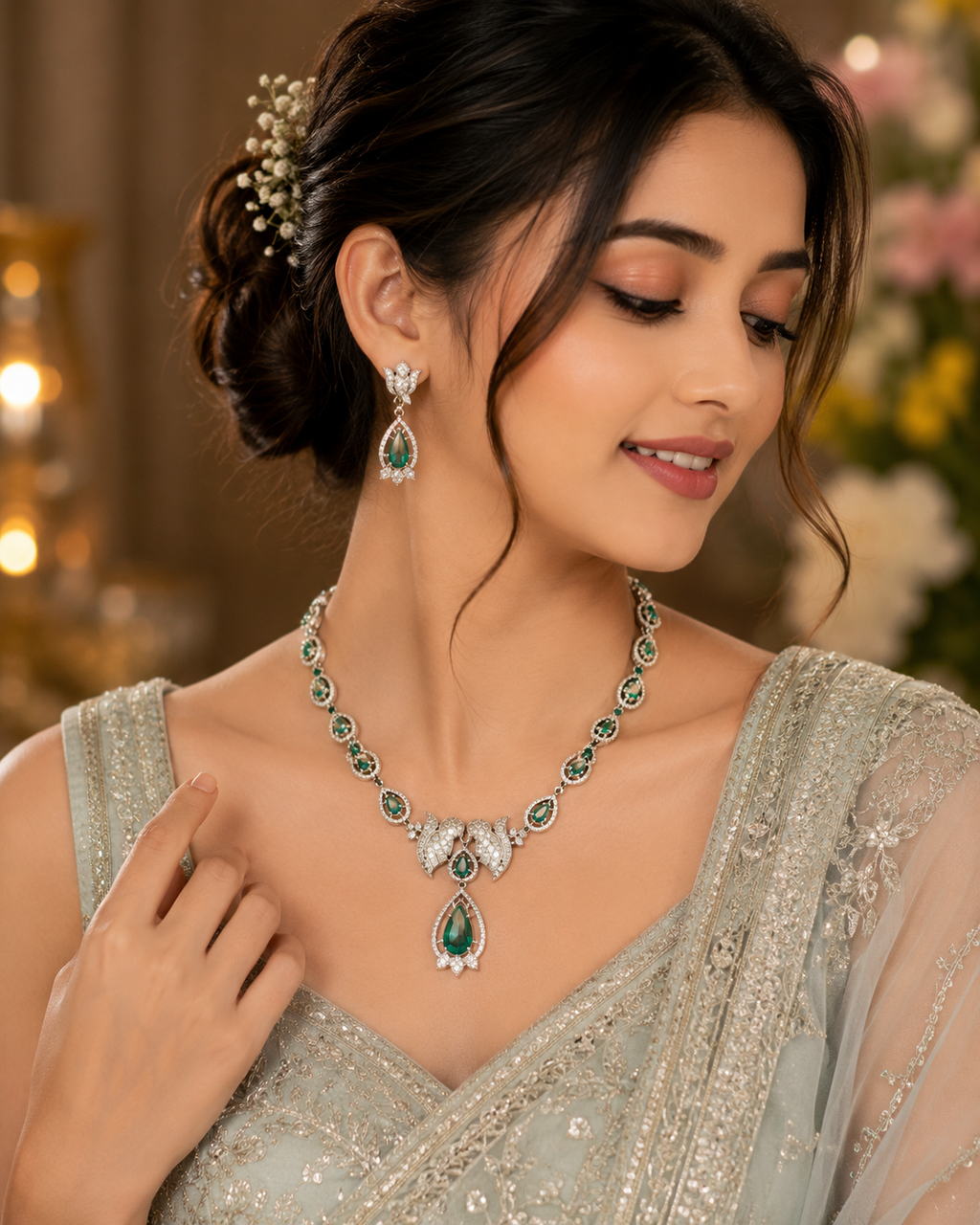 Emerald Swan Elegance Necklace Set