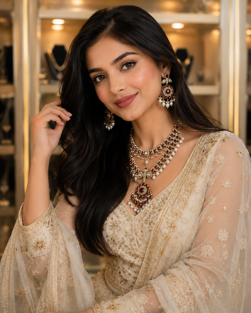 Royal Ruby Pearl Heritage Necklace Set