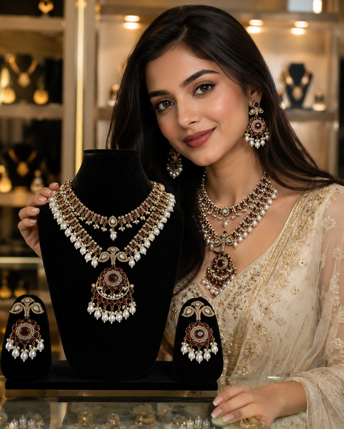 Royal Ruby Pearl Heritage Necklace Set