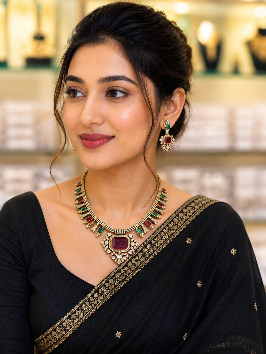 Royal Emerald Ruby Heritage Necklace Set