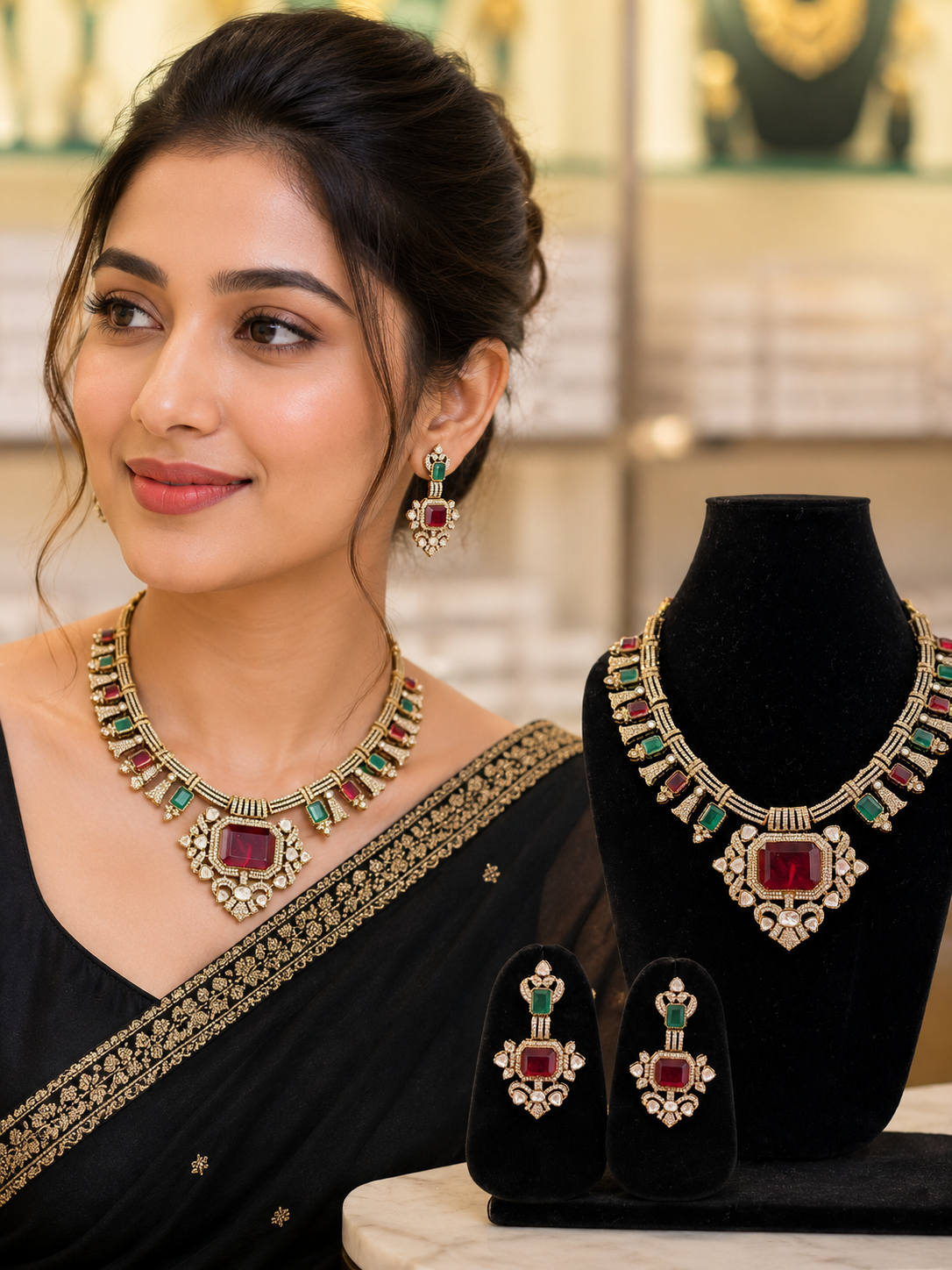 Royal Emerald Ruby Heritage Necklace Set