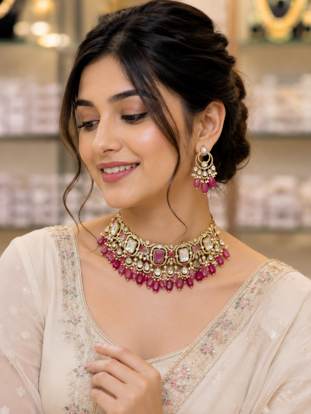 Royal Pink Kundan Choker Set