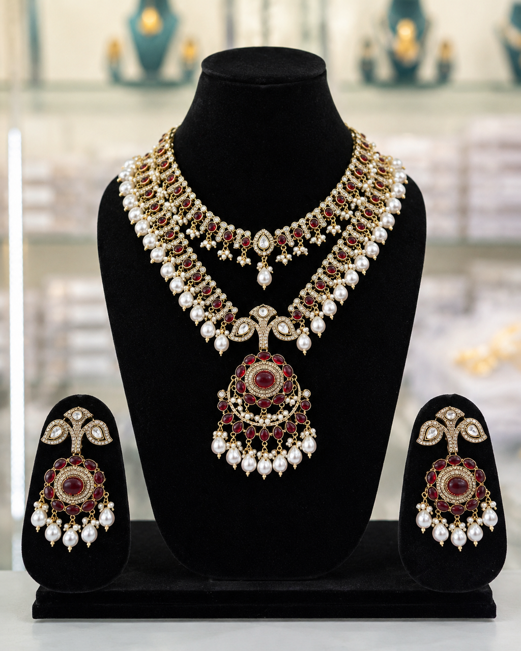 Heritage Ruby Kundan Long Necklace Set