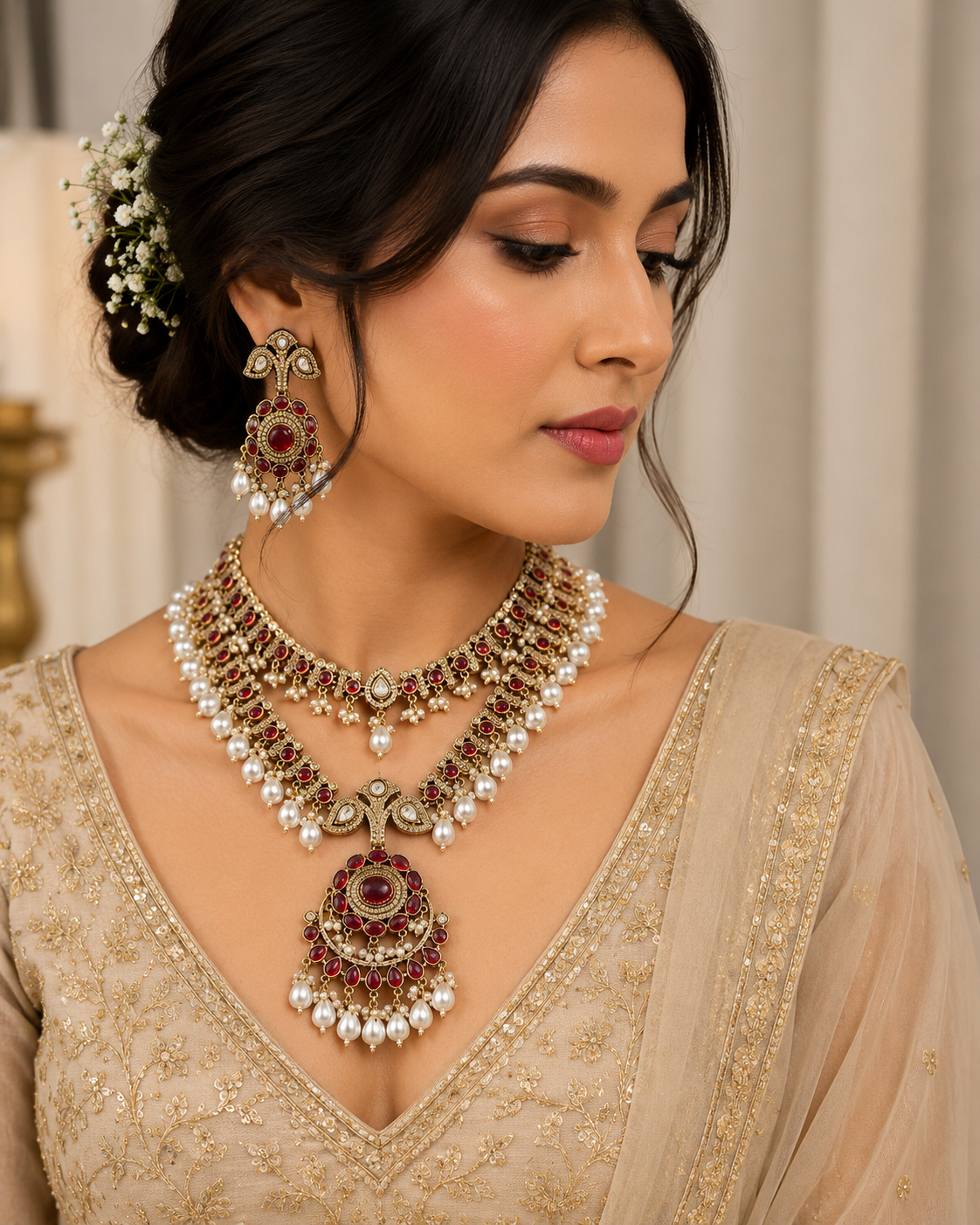Heritage Ruby Kundan Long Necklace Set